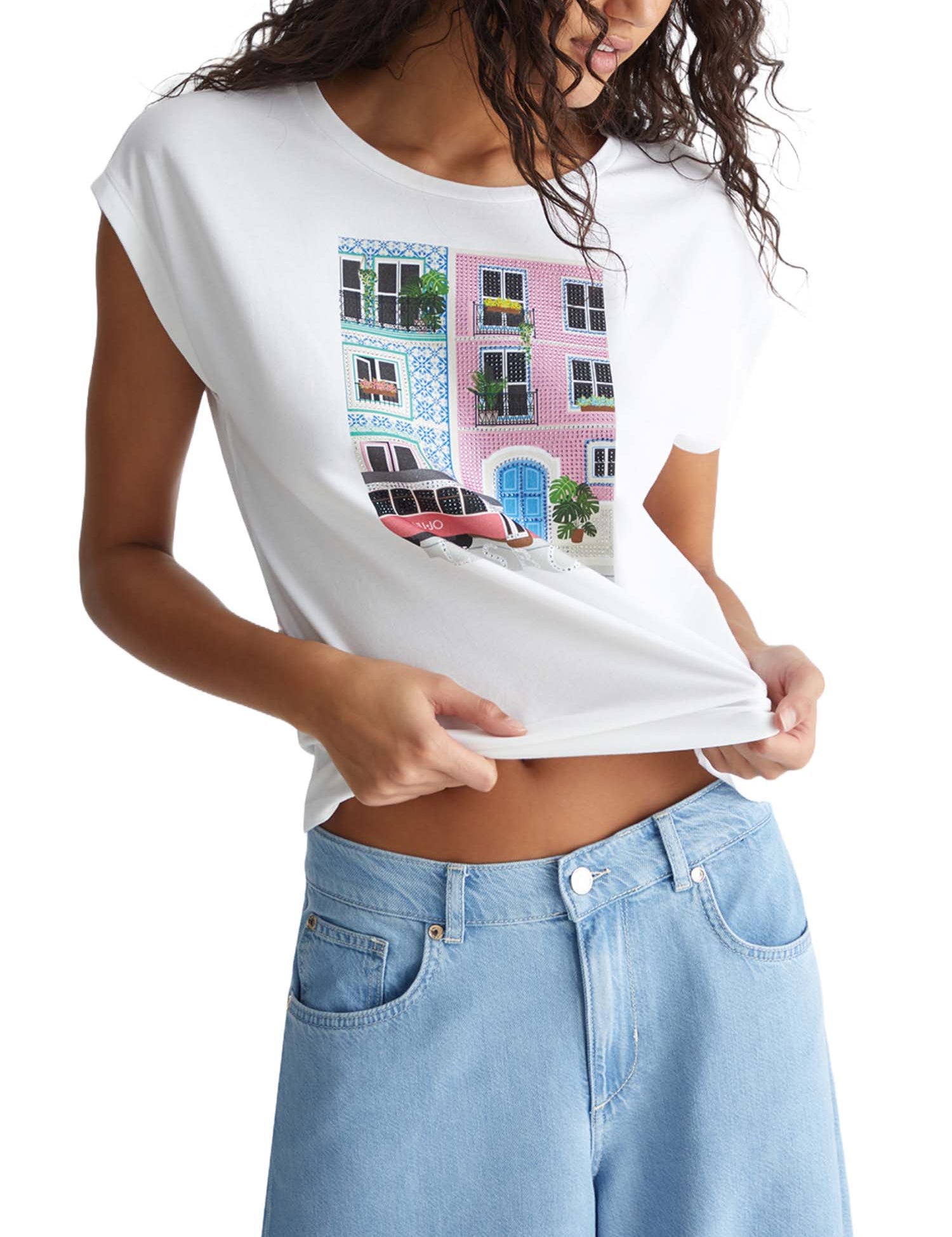 T-shirt Bianco Rosa Liu-jo