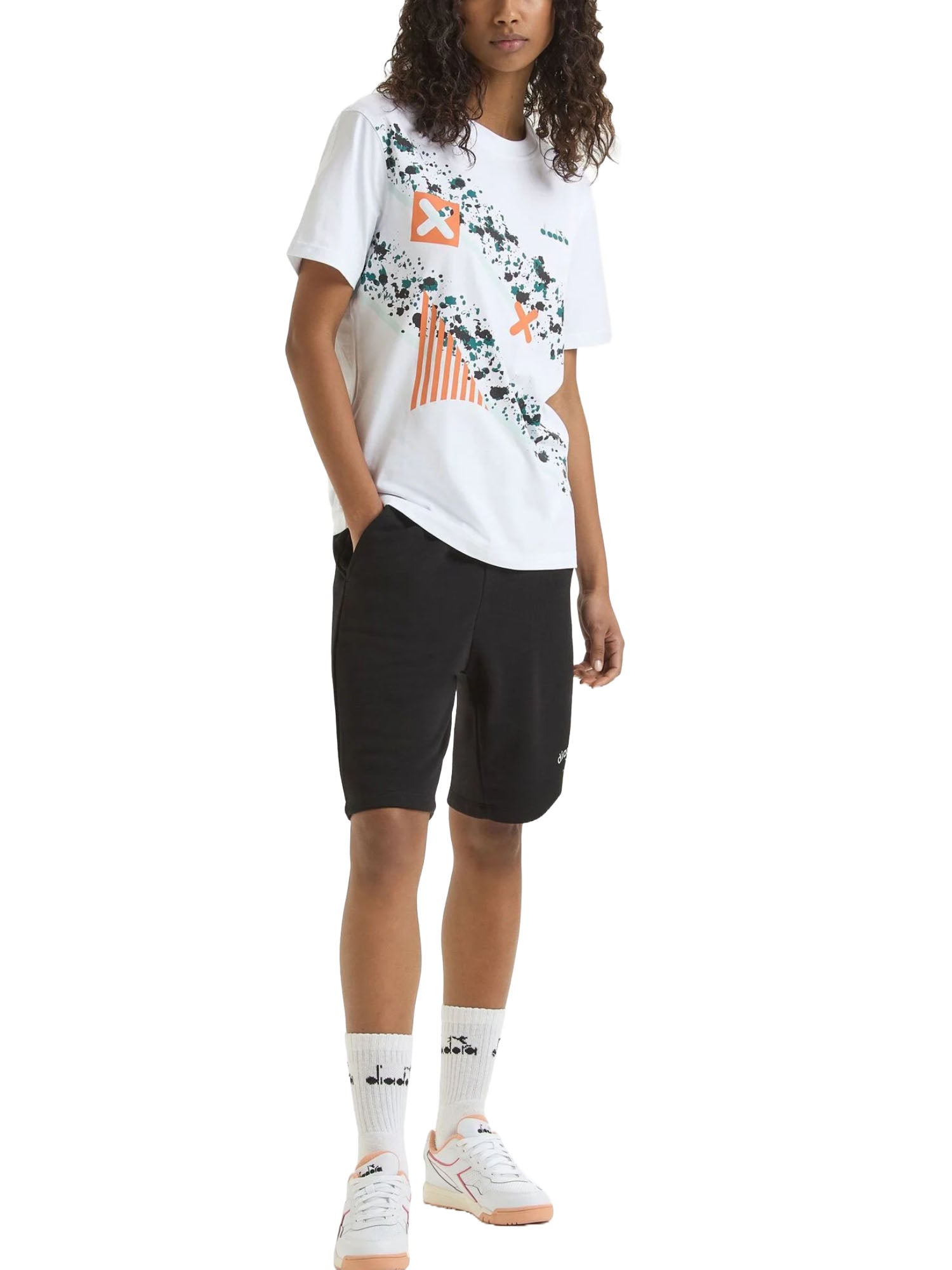 T-shirt Bianco Verde Diadora