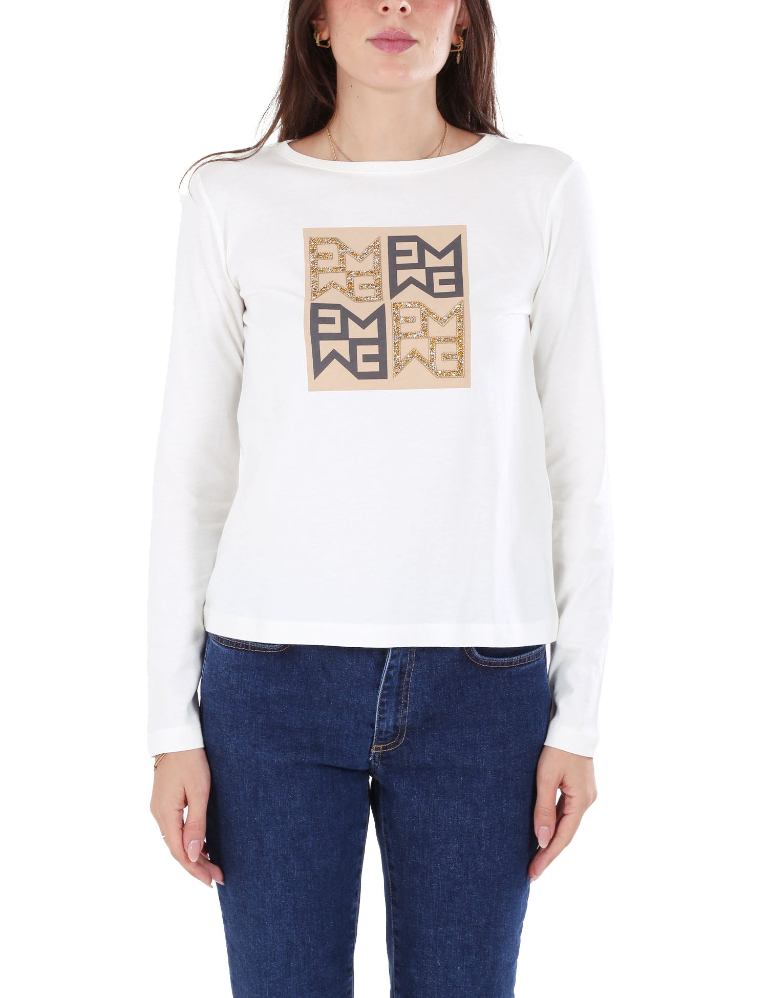 T-shirt Bianco Beige Emme Marella