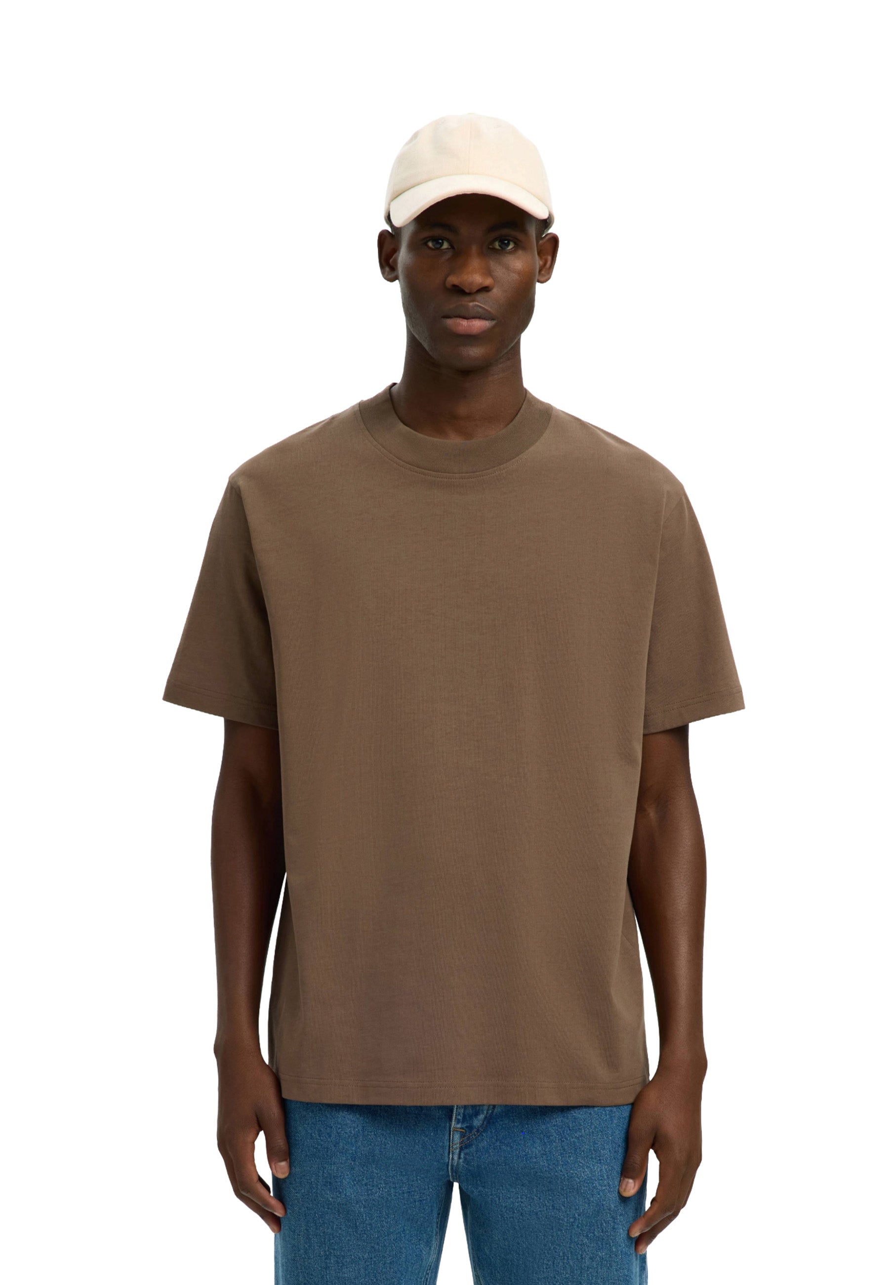 T-shirt Marrone Selected Homme Black