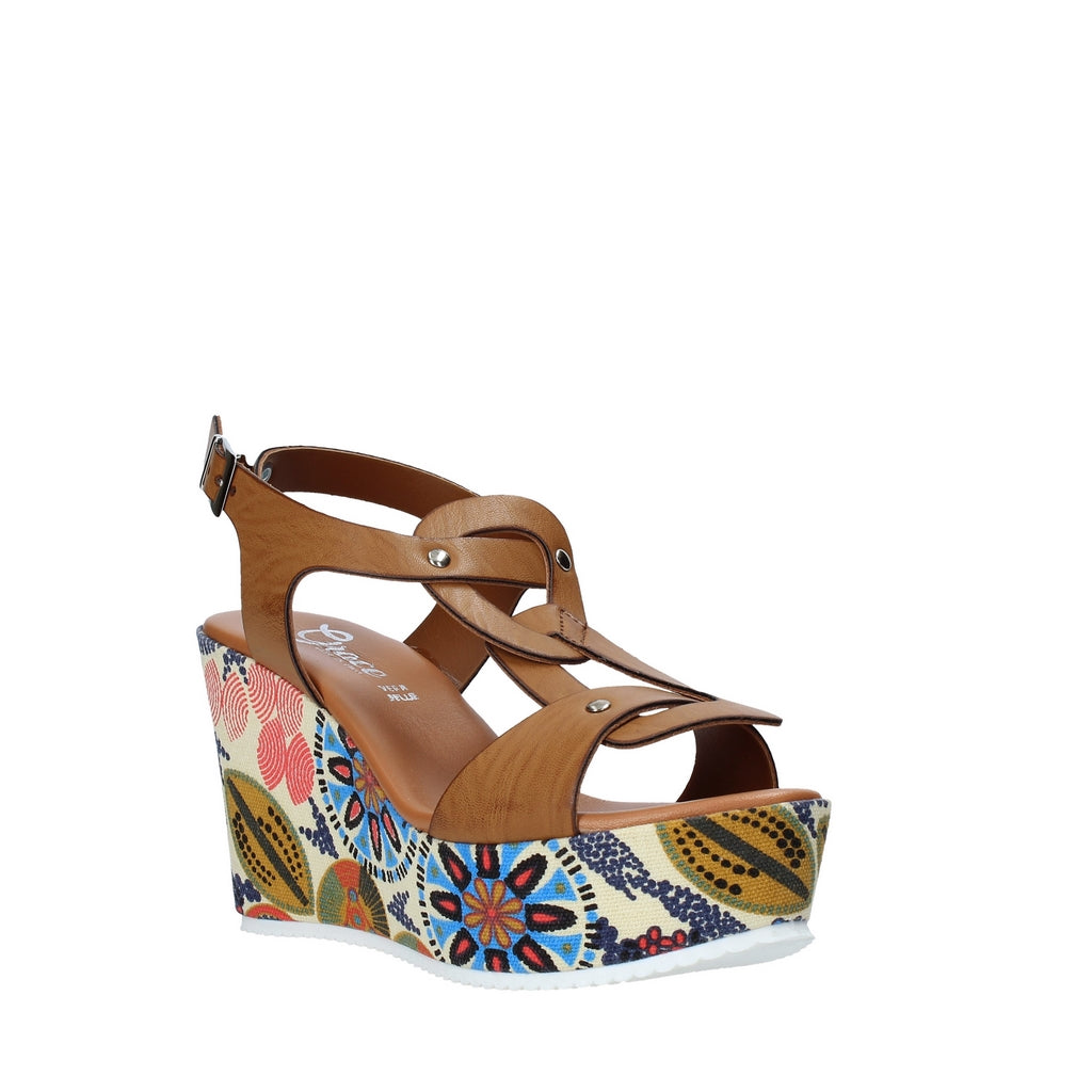Sandali zeppa Cammello Grace Shoes