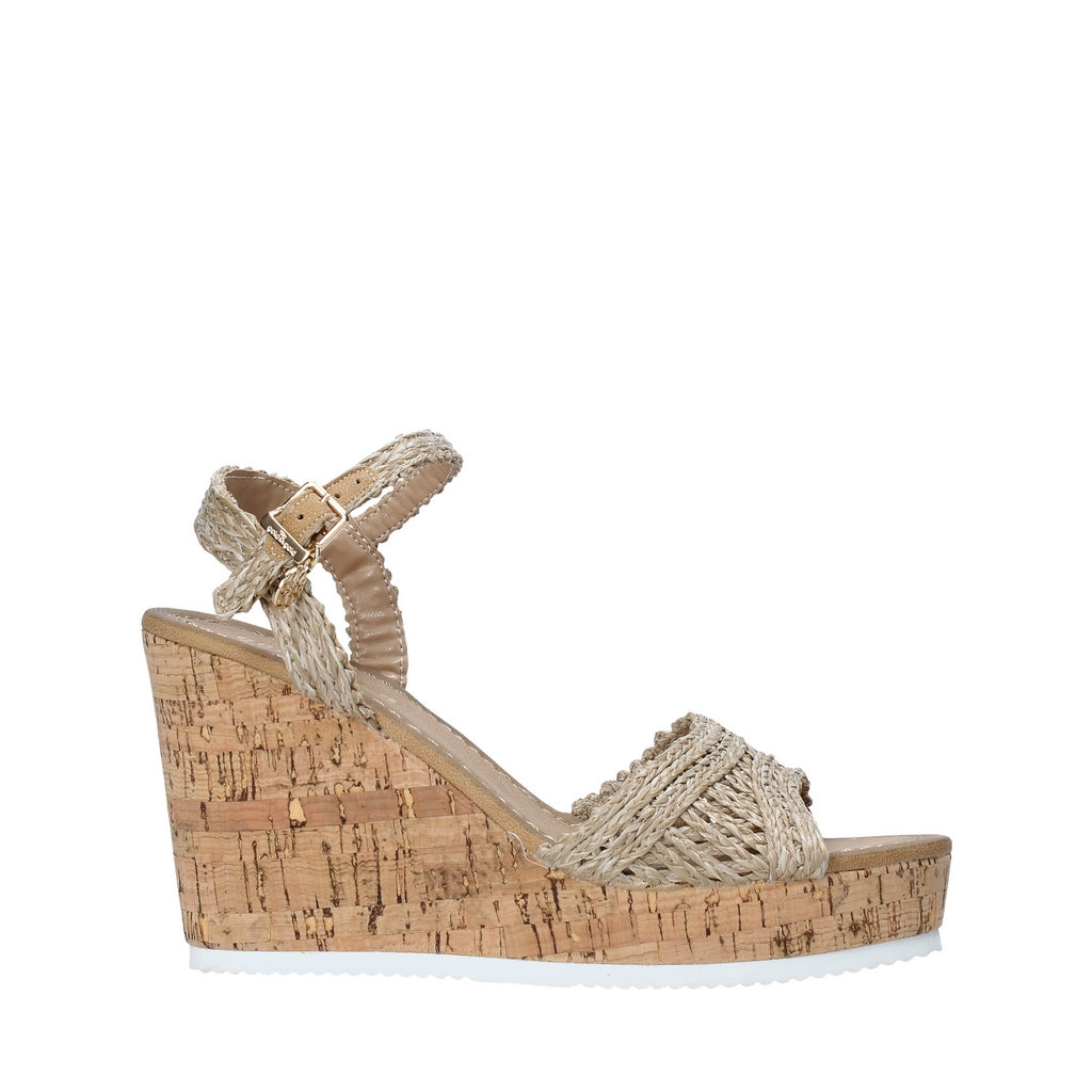 Sandali zeppa Beige Gold&gold