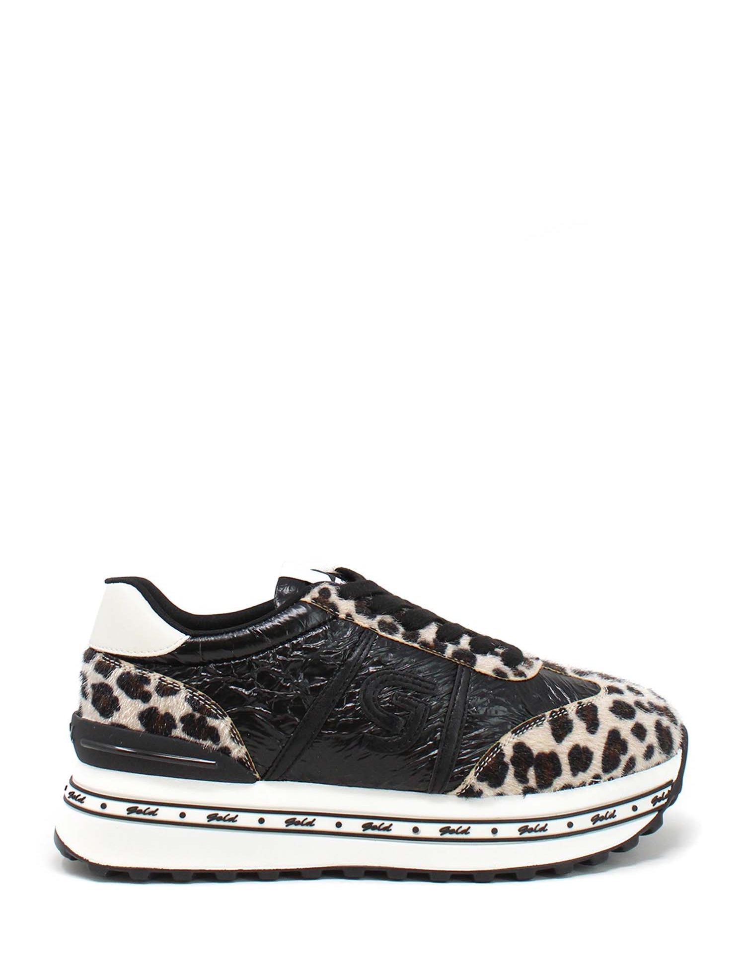 Sneakers Nero Leopard Gold&gold