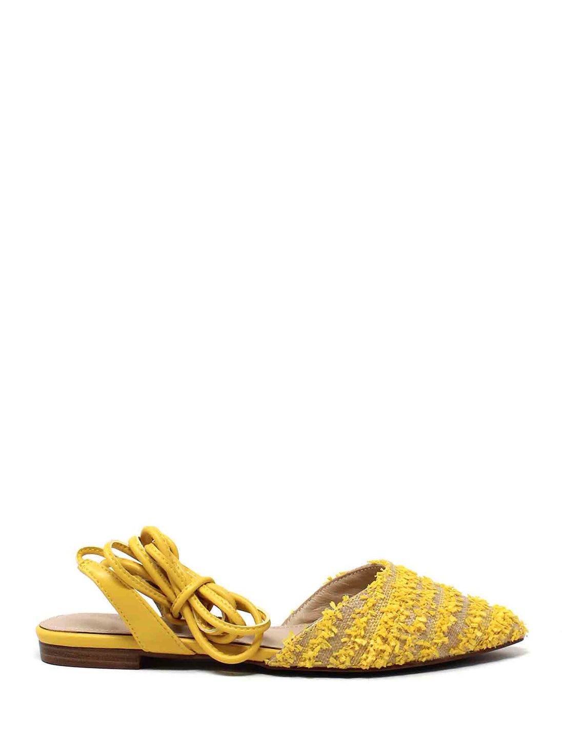 Sandalo basso donna giallo estivo alla schiava con lacci morbidi Sandalo basso donna giallo estivo alla schiava con lacci morbidi