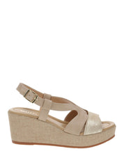 Sandali zeppa Beige Oro Valleverde